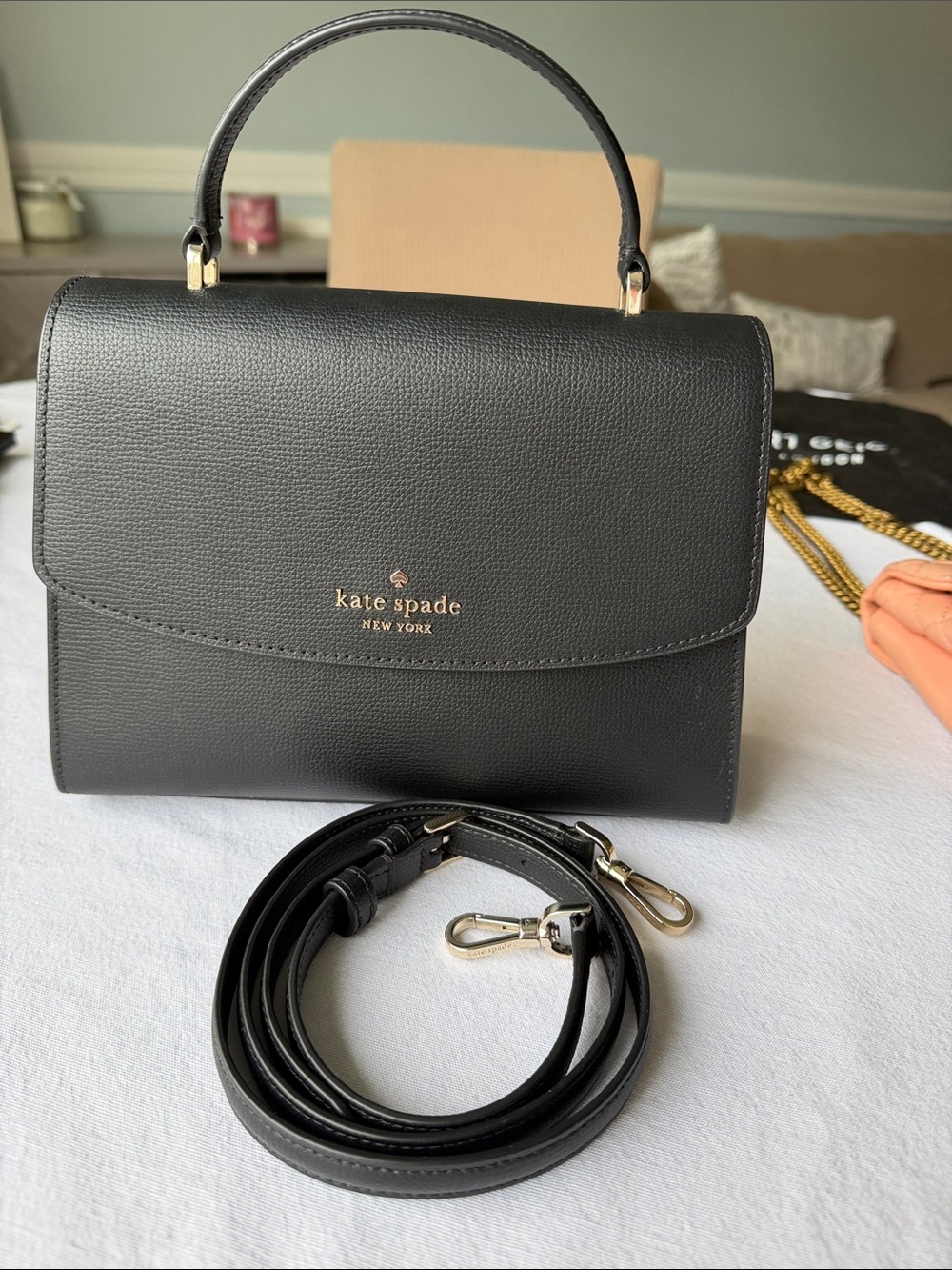 kate spade Black Leather Structured Top-Handle Bag - Picture 8 of 10